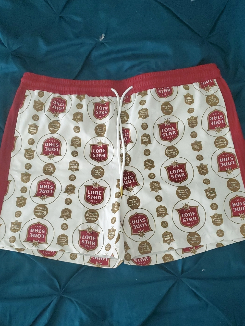 LONESTAR BEER Logo Men's Cream & Red Swim Shorts